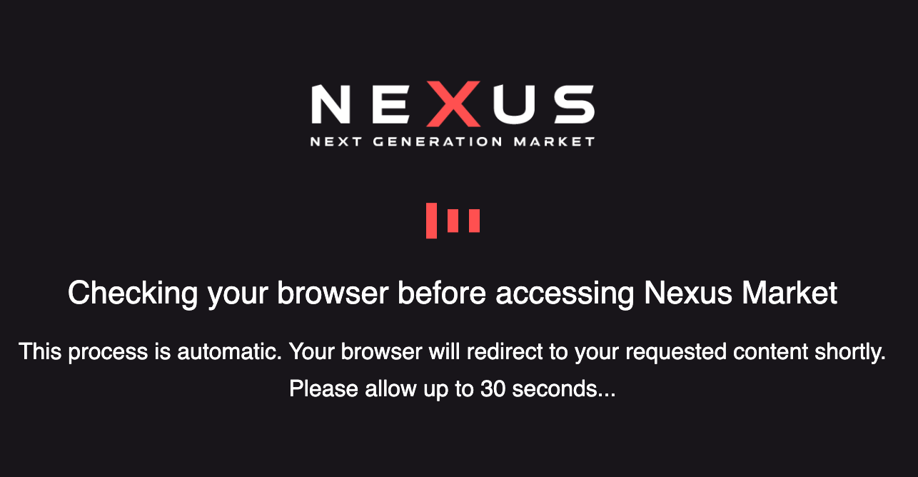 Nexus Market darknet marketplace homepage on Tor Browser